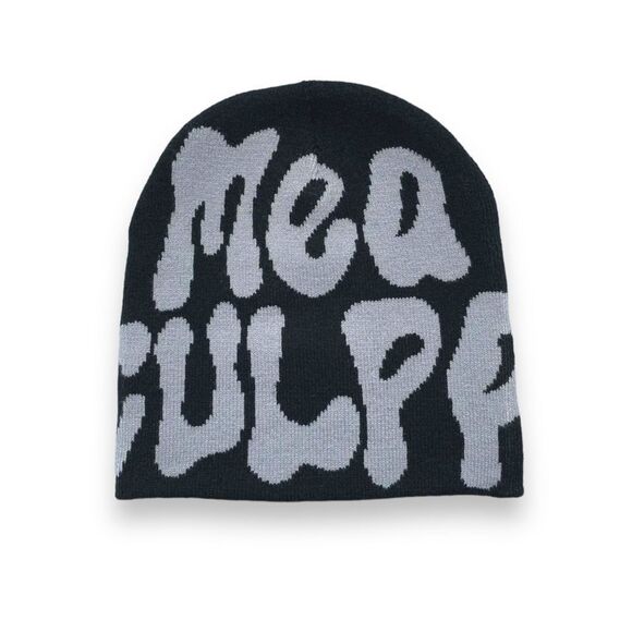 Mea Culpa Black Gray Knitted Beanie Cap NEW - Picture 1 of 2